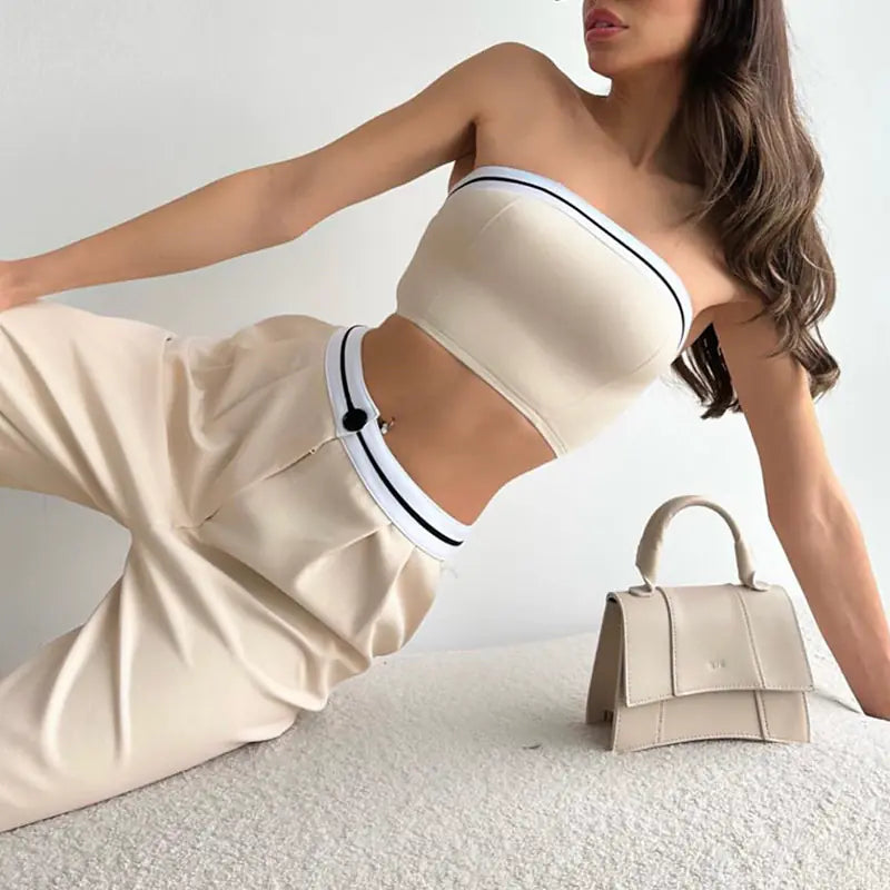 Style Loft Collection Let&amp;#39;s Grab Sushi Crop Top and High-Waist Pants Set