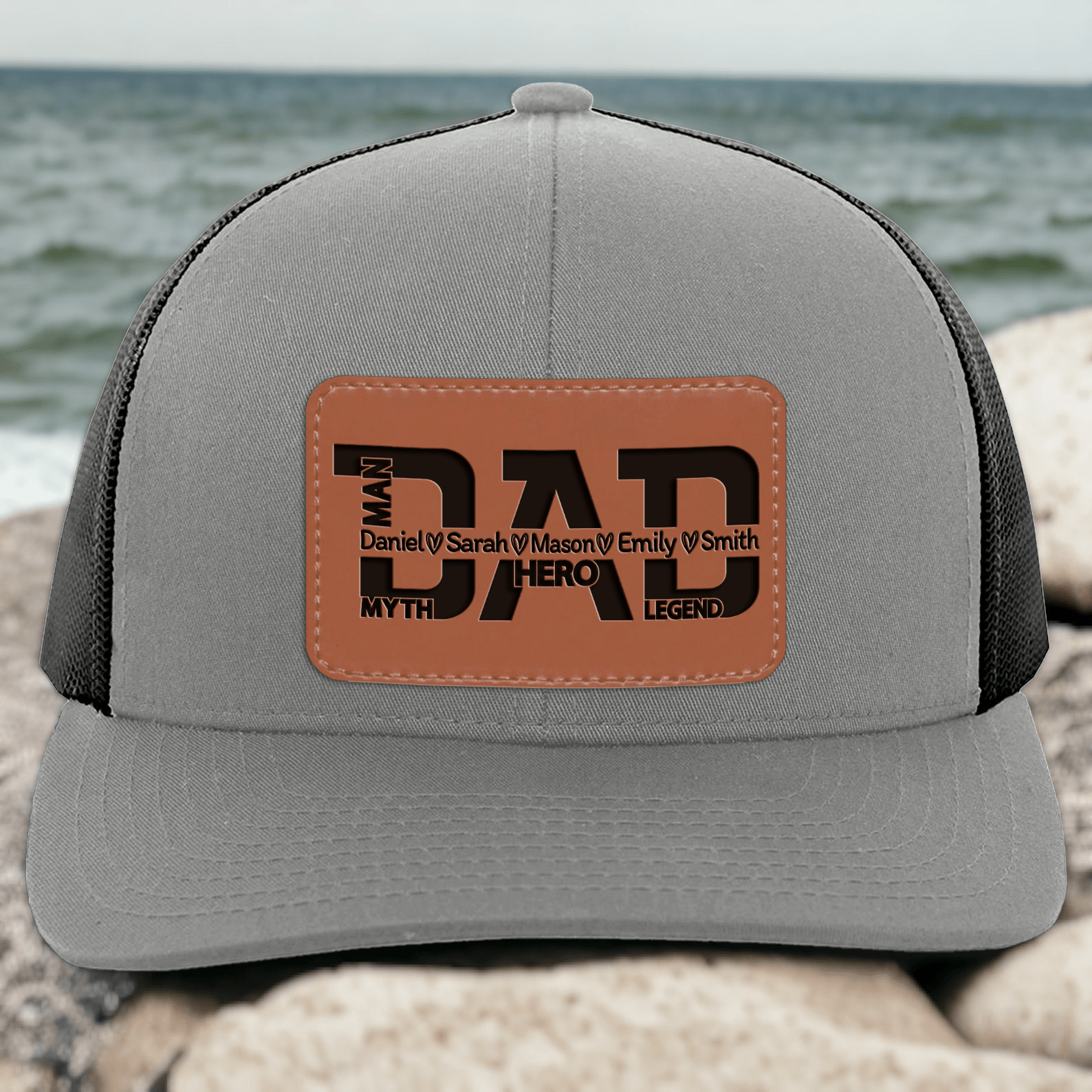 Custom Dad Hat with Kids Names - The Man Myth Legend - Personalized Leather Patch Trucker Hat - Father&amp;#39;s Day Gift for Him, Husband, Daddy, Grandpa