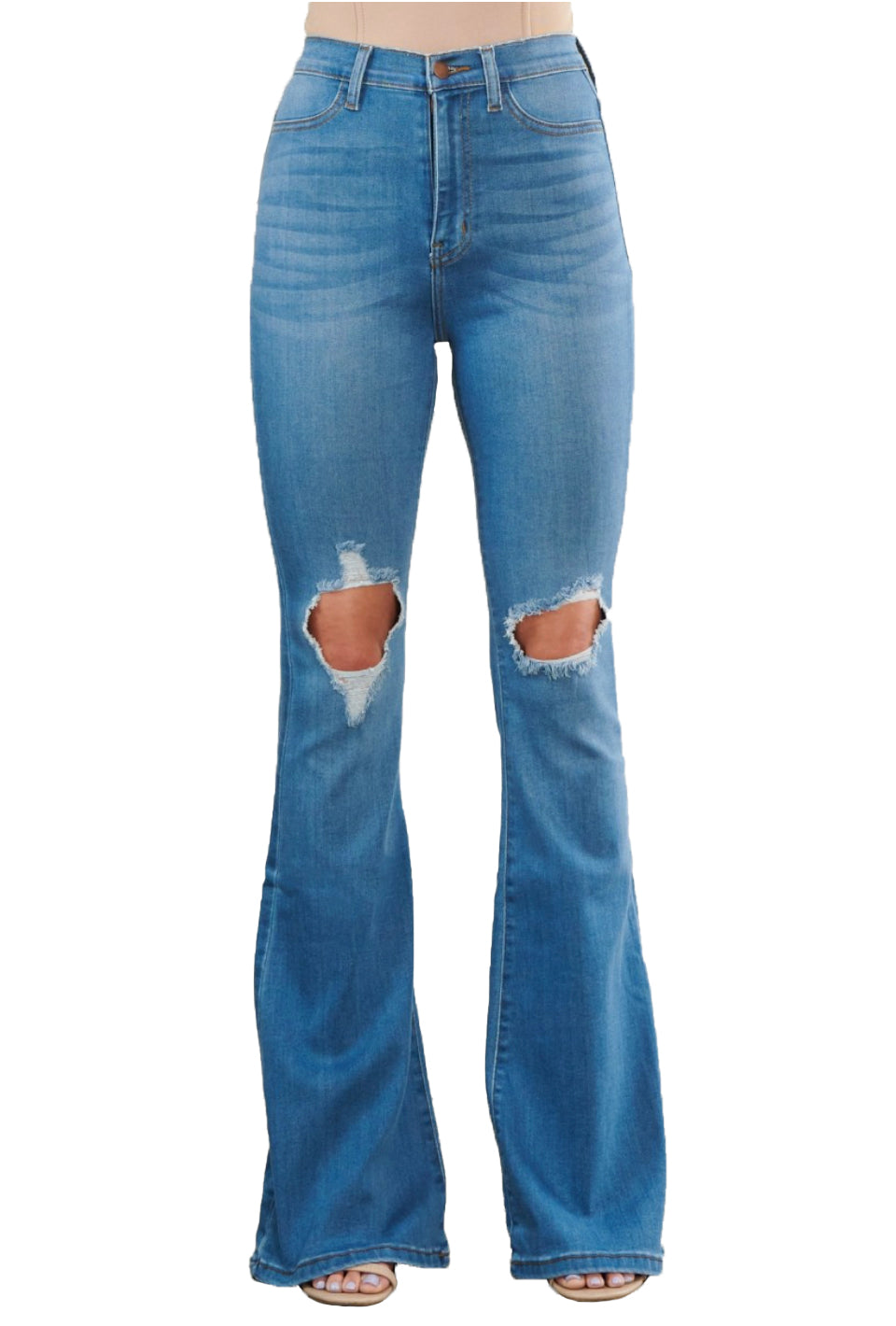 {MP1824} Exposed Knee Wide Jeans -33&amp;quot; inseam