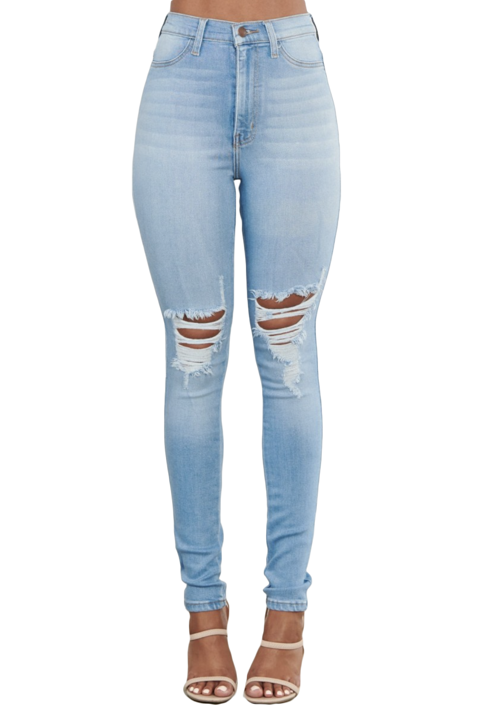 {MP1835} Denim Exposed Knee Skinny Jeans