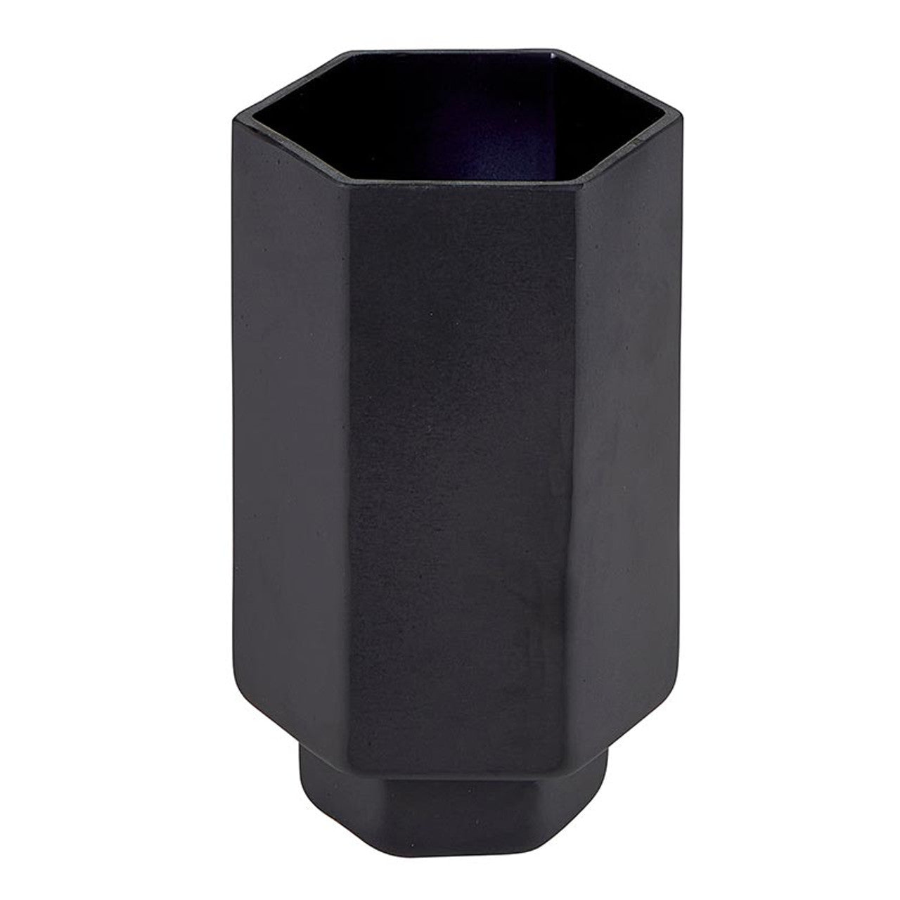 Matte Black Glass Hurricane Vase | Small Hexagonal Flower Vase | 3.5&amp;quot; x 6.5&amp;quot;