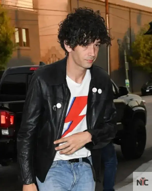 Matty Healy LA 2025 Black Leather Jacket