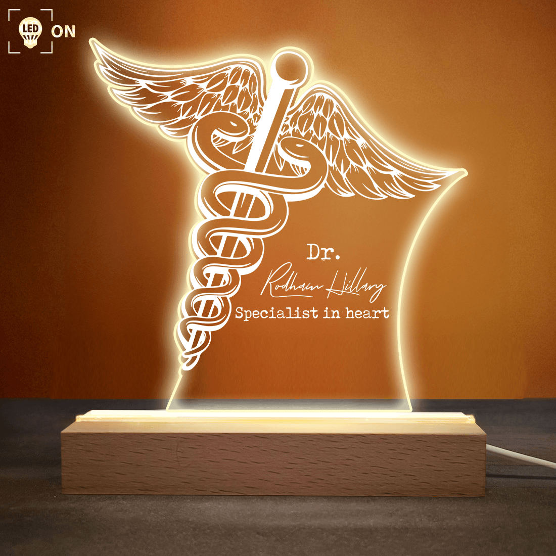 Caduceus Staff of Hermes - Acrylic Plaque Led Lamp - Personalized Gift for Nurse, Doctor, CNA, Healthcare, Registered RN