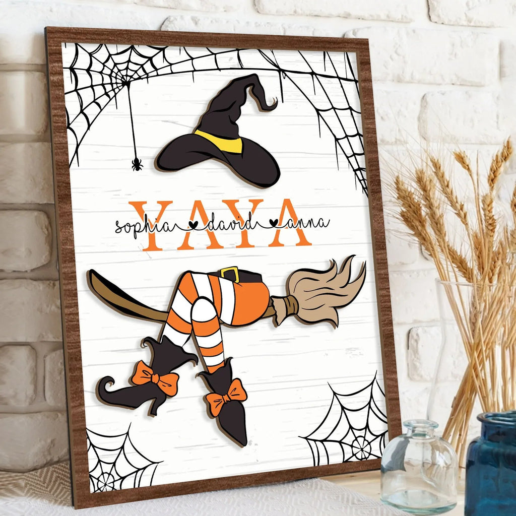 Personalized Nana Witch Two-Layer Wooden Plaque, Custom Kid's Name Halloween Wooden Sign, Spooky Season Wood Sign, Halloween Gift for Mom, Grandma