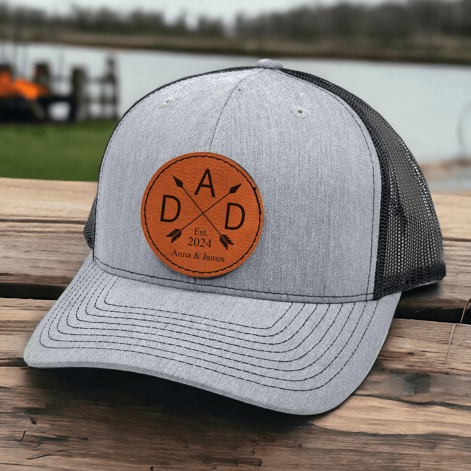 Custom Papa Trucker Hat with Kids&amp;#39; Names - Personalized Leather Patch Hat/Cap - Father&amp;#39;s Day Gift for Him, Husband, Daddy, Grandpa, Dad