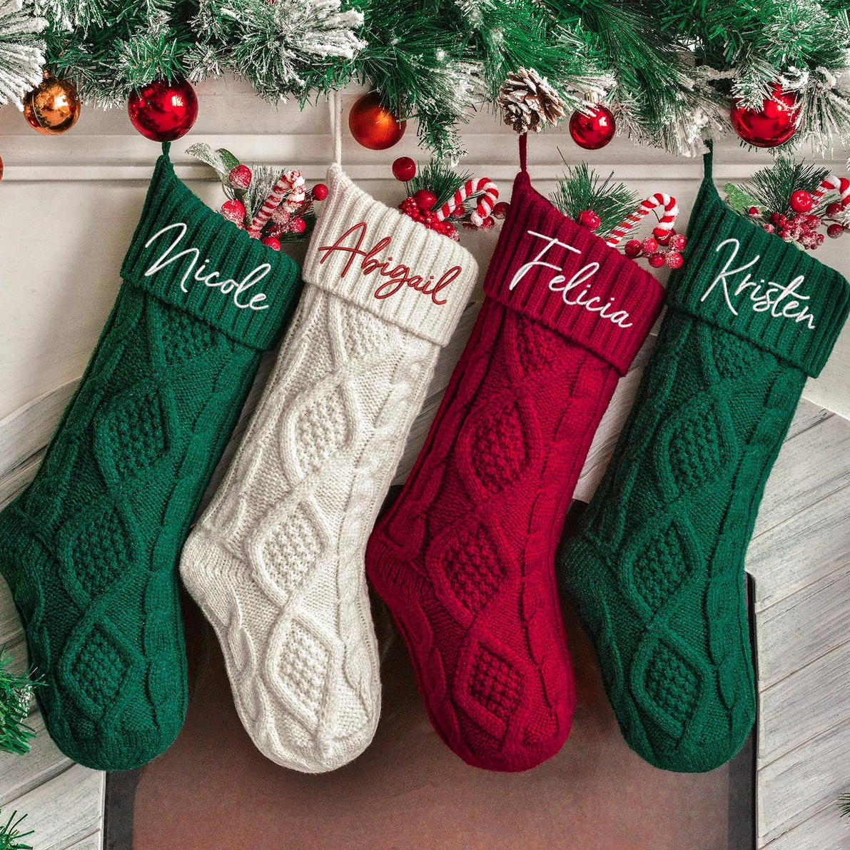 Personalized Family Christmas Stockings - 2025 Embroidered Christmas Stocking, Knitted Stockings With Name, Monogram Stocking, Holiday Decor Gift