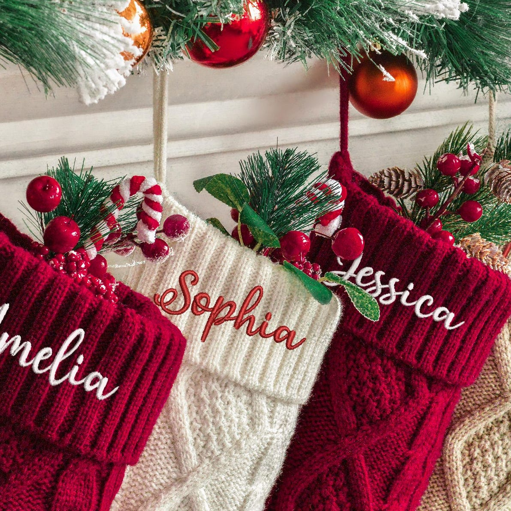 Personalized Family Christmas Stockings - 2025 Embroidered Christmas Stocking, Knitted Stockings With Name, Monogram Stocking, Holiday Decor Gift