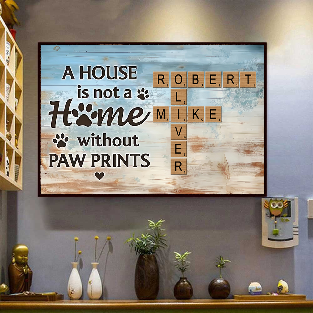 Home With Paw Prints Pet Crossword Puzzle Art - Personalized Horizontal Poster - Gift For Dog Lovers, Cat Lovers, Pet Lovers