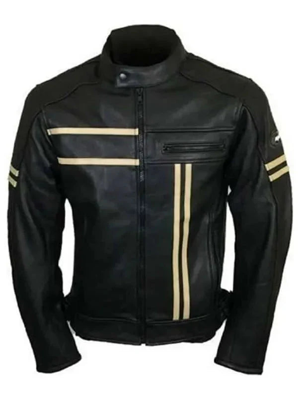 Men Classic Motorcycle Black Leather Jacket