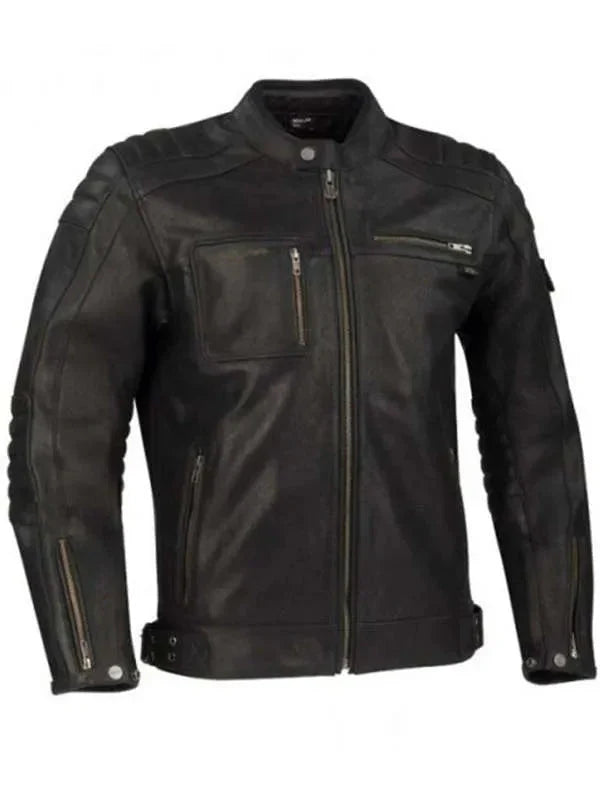 Men Quilted Black Moto Real Leather Jacket