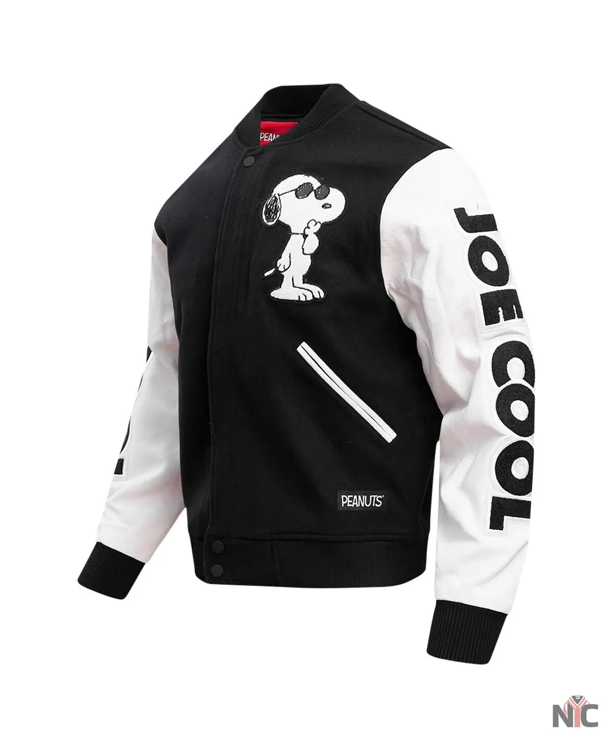Men’s Black Peanuts Snoopy Joe Cool Full-zip Varsity Jacket
