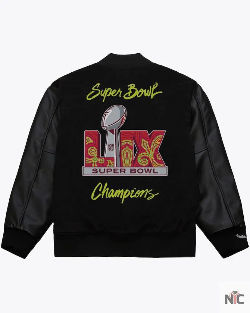 Men’s Black Philadelphia Eagles Super Bowl LIX Champions Full-Snap Varsity Jacket