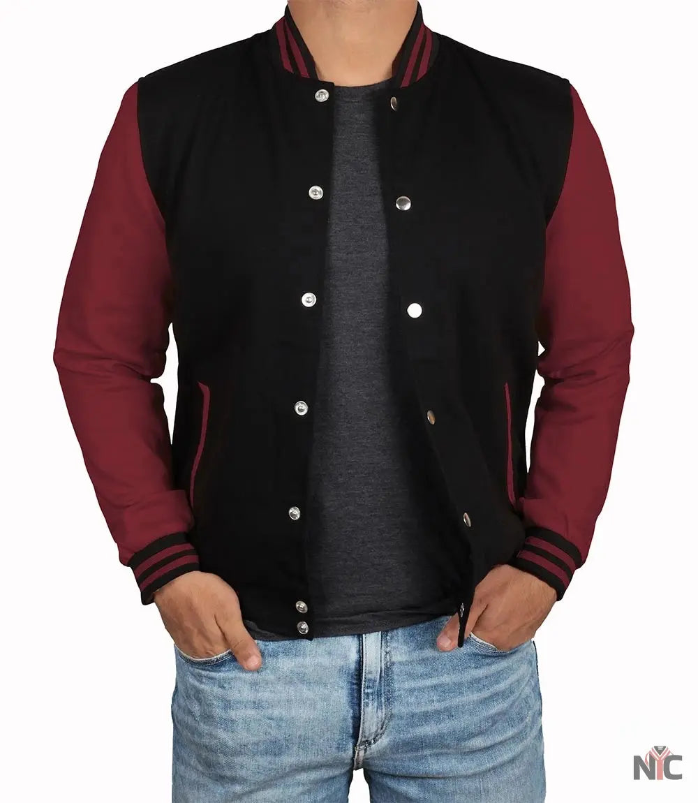 Men&amp;#39;s Black &amp;amp; Maroon Varsity Jacket - Bomber Letterman Style