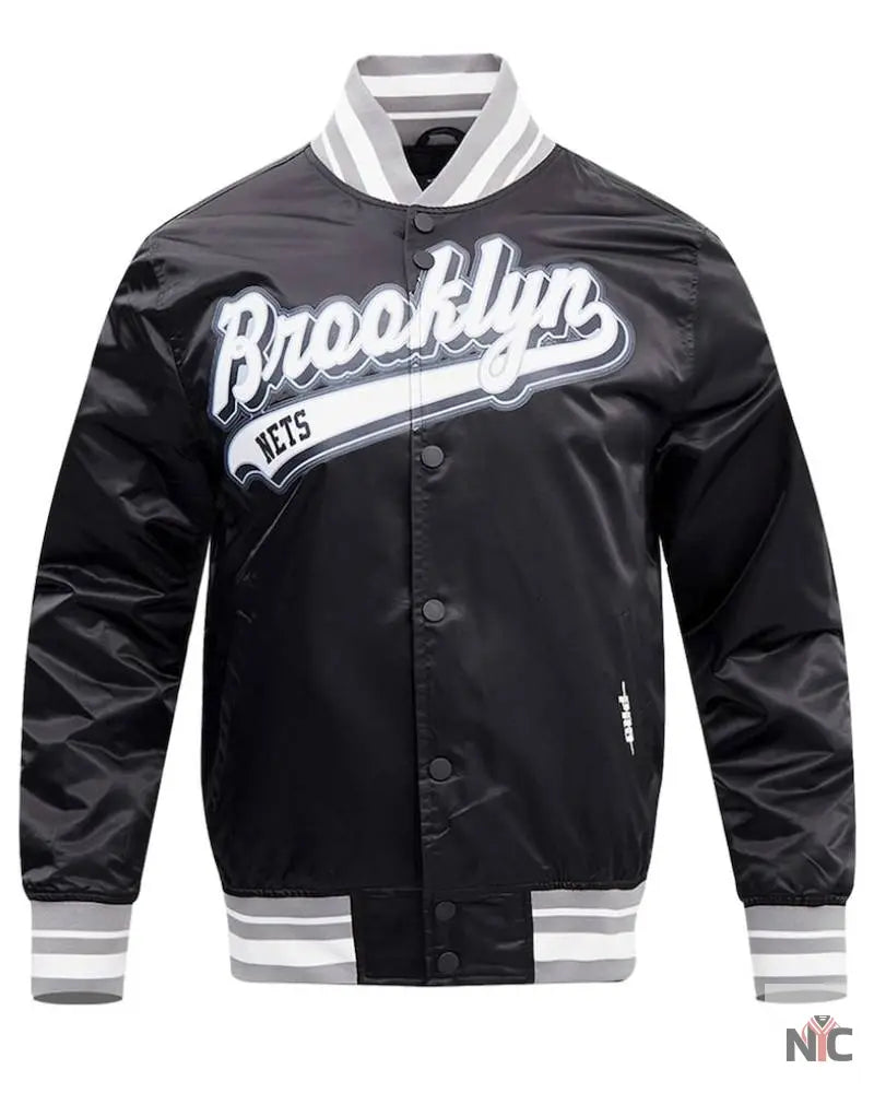 Men’s Brooklyn Nets Pro Standard Black Script Tail Full-Snap Satin Varsity Jacket