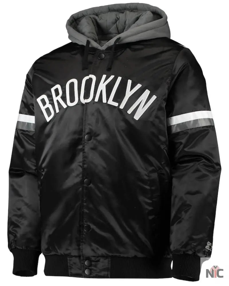 Men’s Brooklyn Nets Starter Black/Gray NBA 75th Anniversary Full-Snap Varsity Hoodie Jacket
