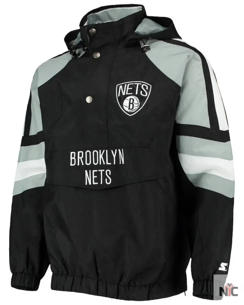 Men’s Brooklyn Nets Starter Black/Gray The Pro II Half-Zip Jacket