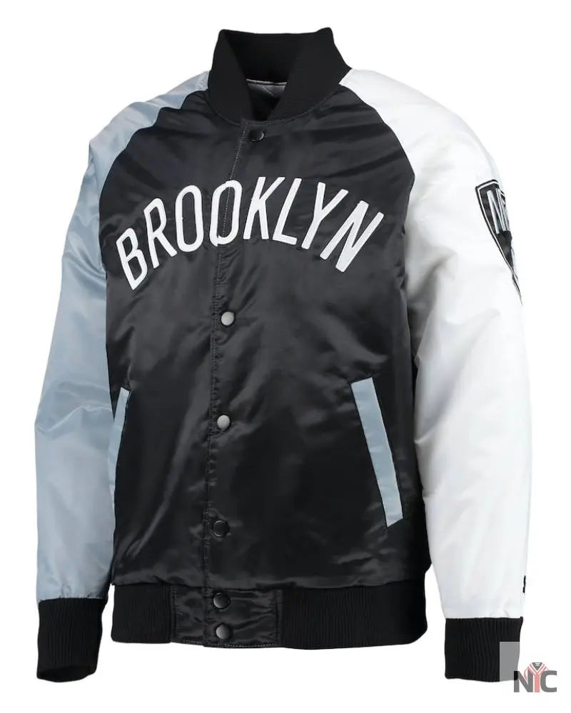 Men’s Brooklyn Nets Starter Black/Gray/White Tricolor Remix Raglan Full-Snap Jacket