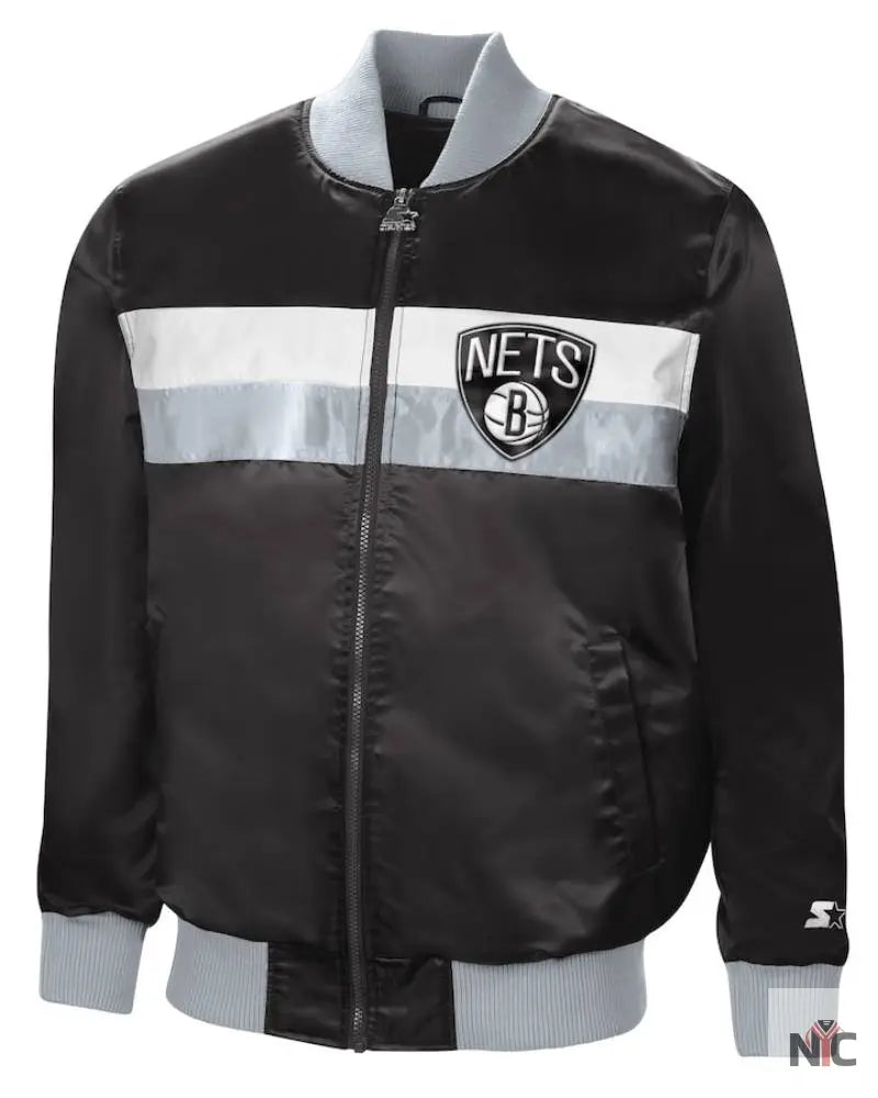 Men’s Brooklyn Nets Starter Black/Silver The Ambassador Satin Full-Zip Jacket