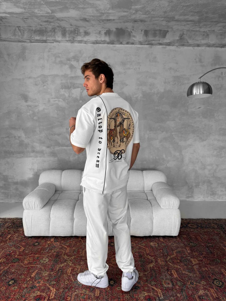 Men&amp;#39;s Cotton T-Shirt with Detailed Back Print / Horse &amp;amp; Rider Graphic Tee
