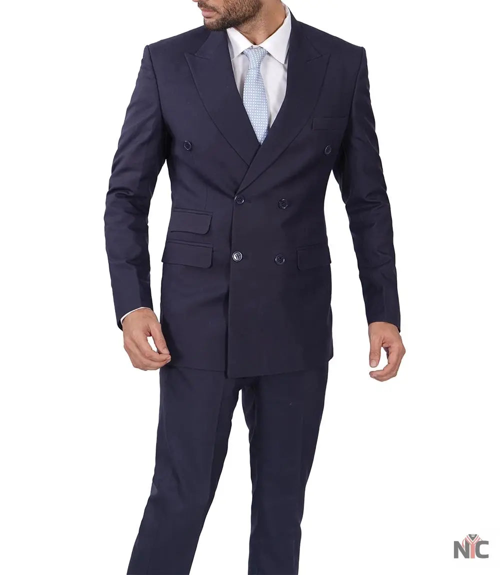 Men&amp;#39;s Dark Blue Double Breasted Two-Piece Suit