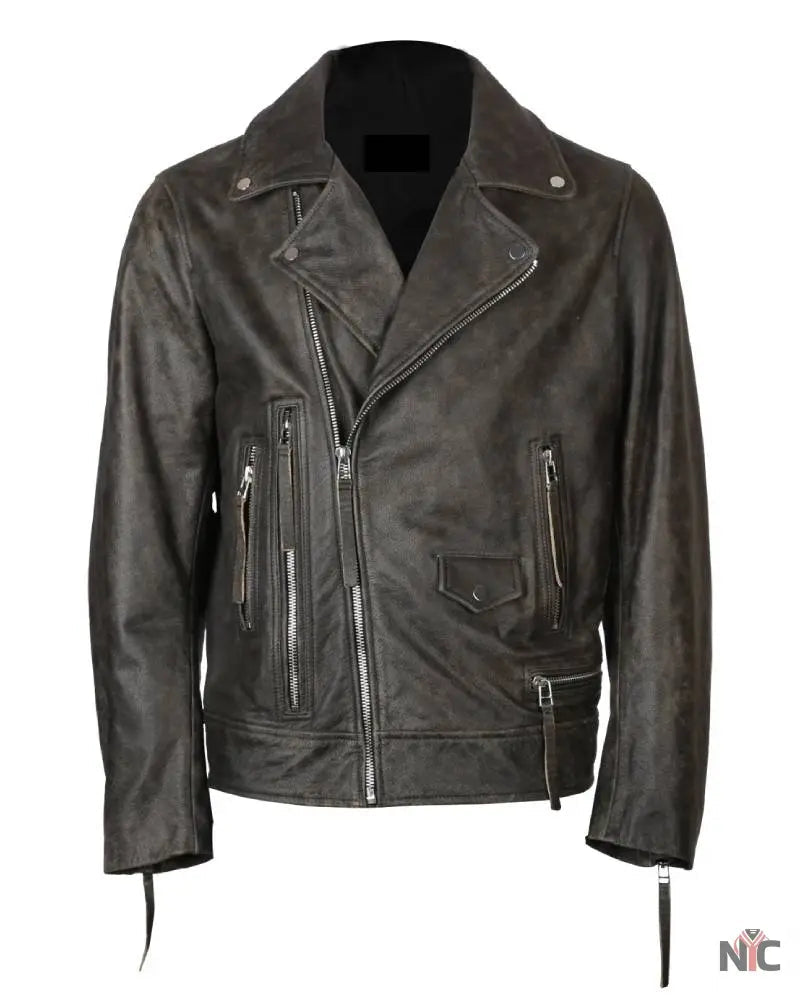 Men’s Elbow Patch Biker Leather Jacket