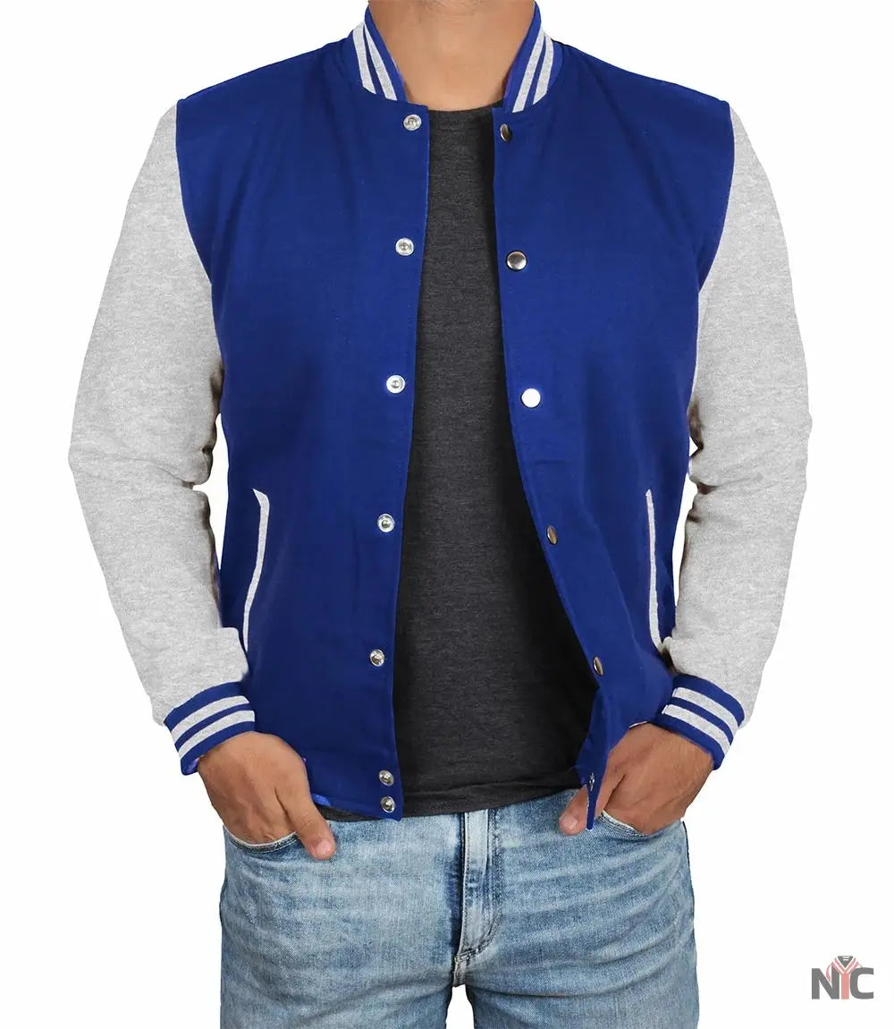 Men&amp;#39;s Grey and Royal Blue Varsity Jacket - Letterman Style