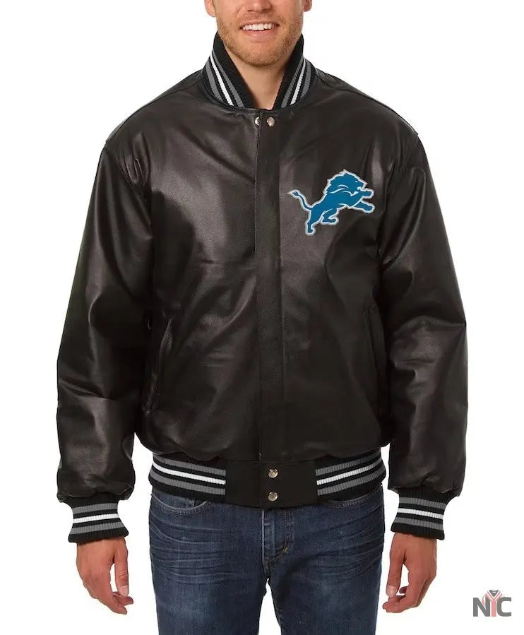 Men’s Jh Design Detroit Lions Black Leather Jacket