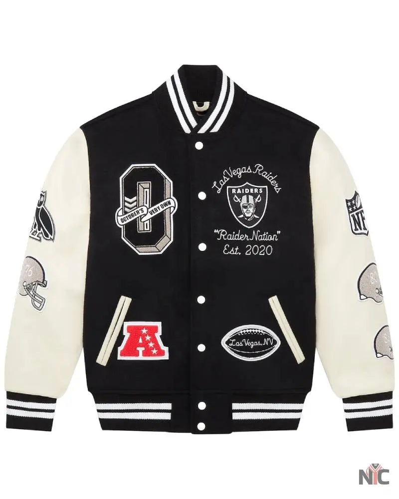 Men’s Las Vegas Raiders OVO Black Full-Snap Varsity Jacket