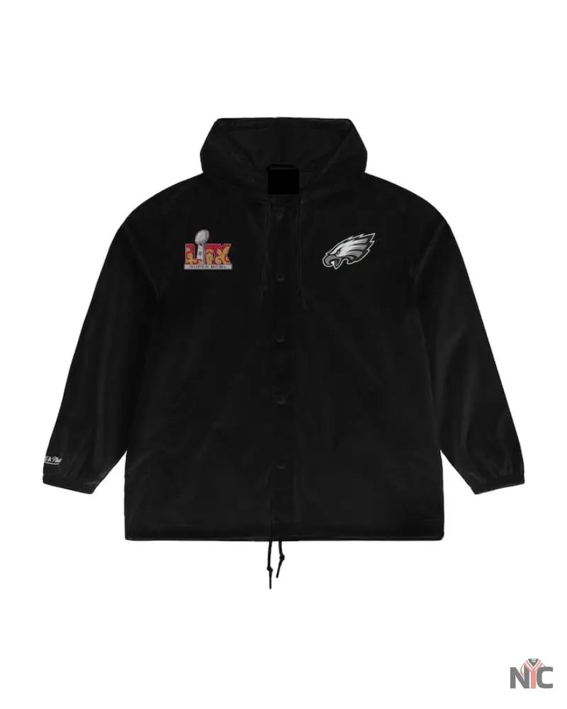 Men’s Mitchell &amp;amp; Ness Black Philadelphia Eagles Super Bowl LIX Champions Full-Snap Hoodie Windbreaker Jacket