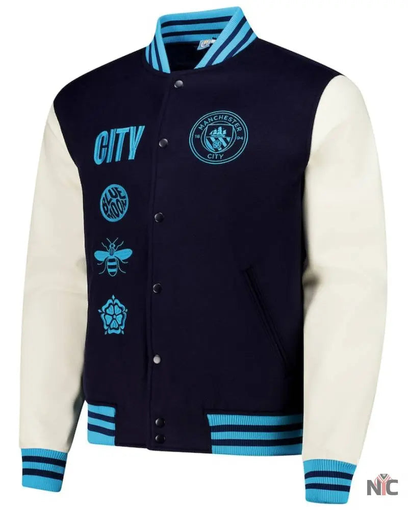 Men’s Navy Manchester City Supporter’s Full-Snap Varsity Jacket
