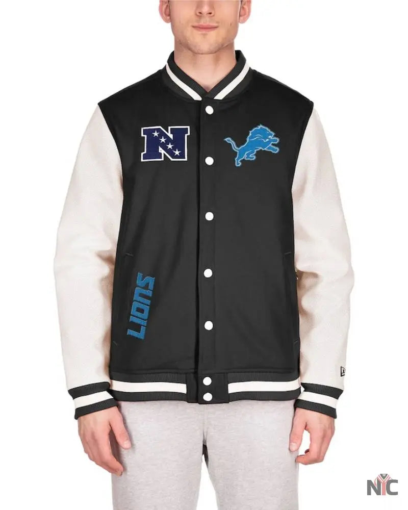 Men’s New Era Black Detroit Lions Third Down Varsity Full-Snap Jacket