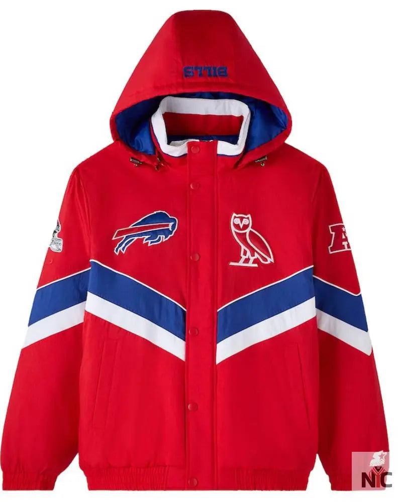Men’s OVO x Starter Red Buffalo Bills Sideline Full-Snap Puffer Jacket