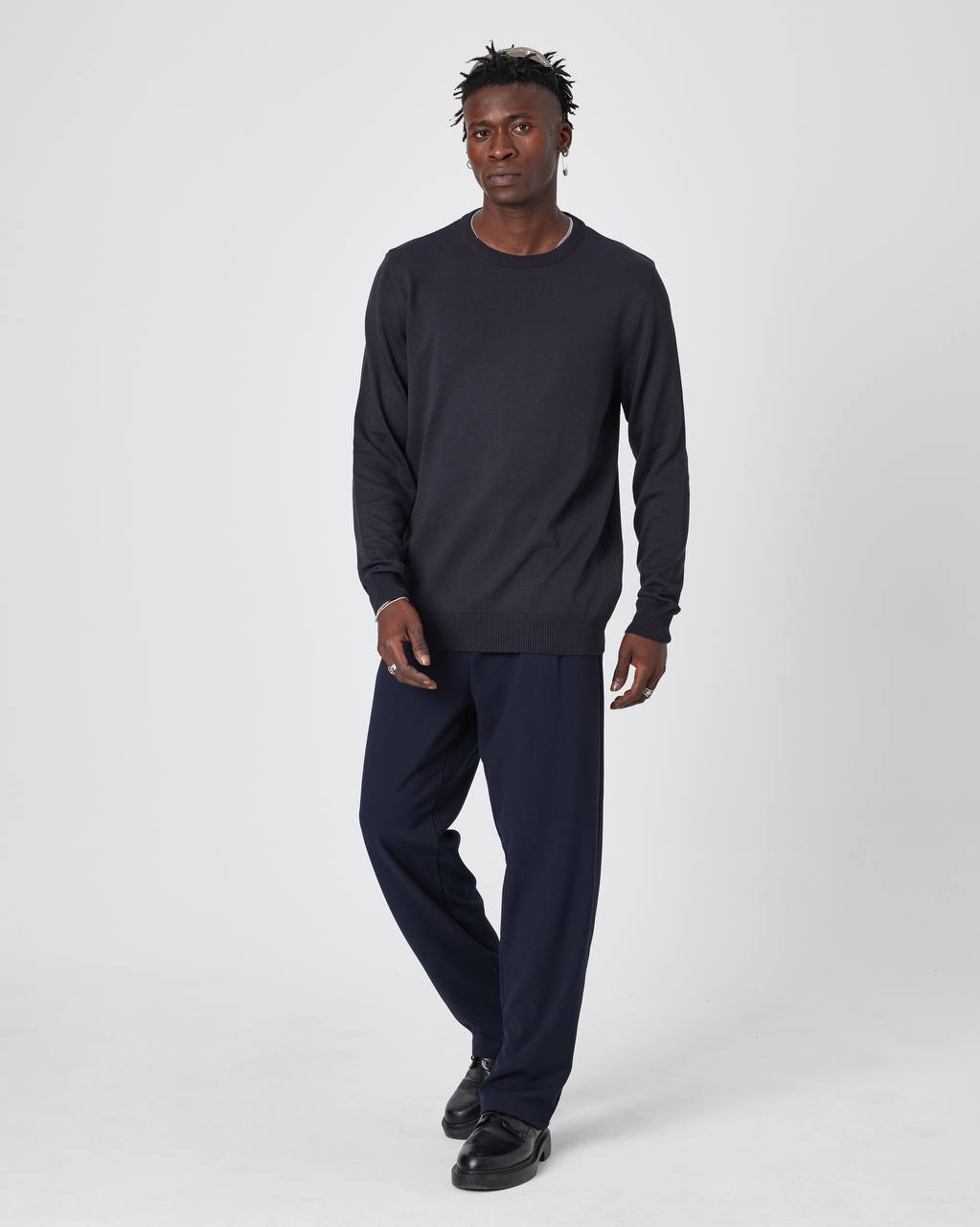 Men&amp;#39;s Oversized Plain Knit Crew Neck Sweater - Casual Comfort