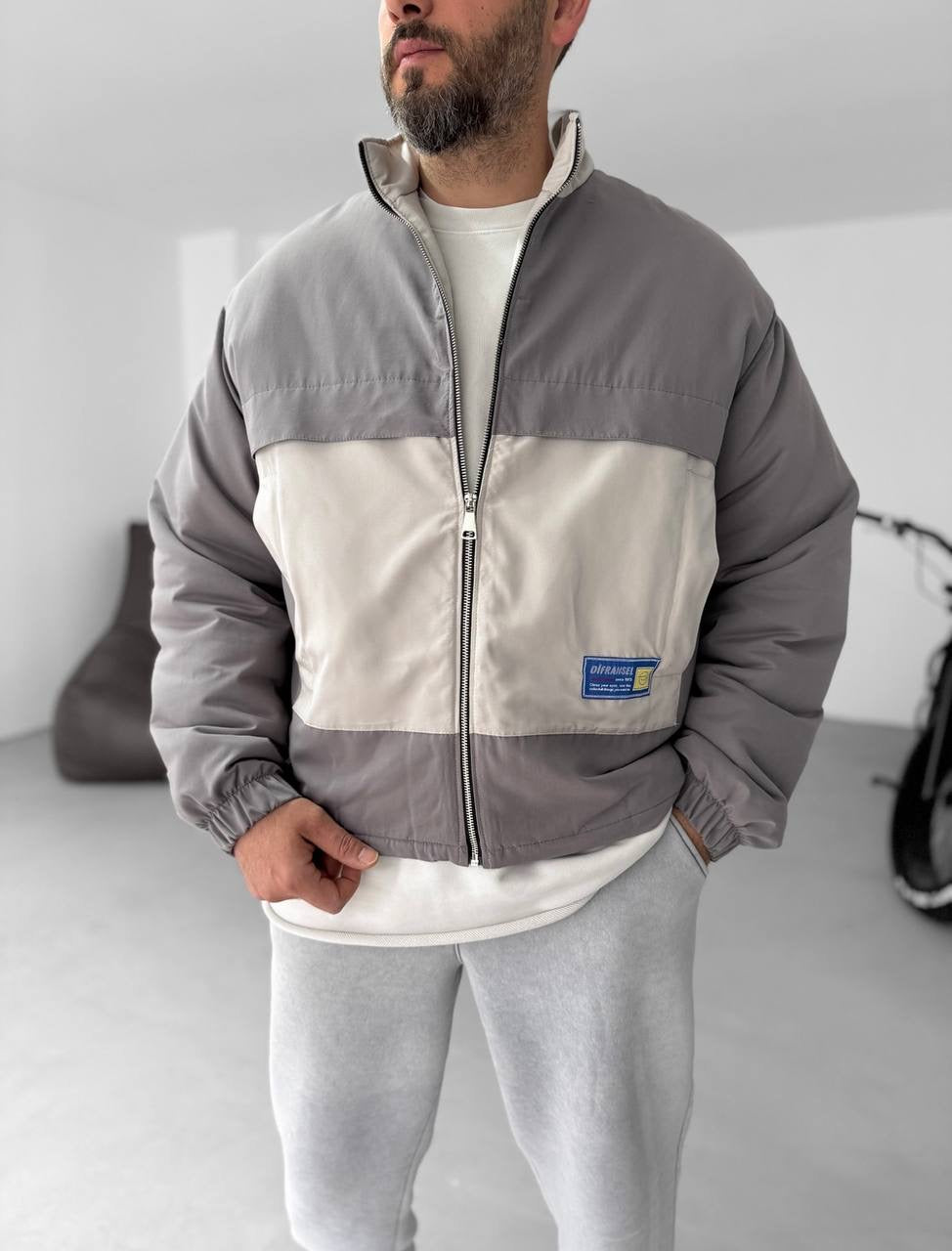 Men&amp;#39;s Oversized Zip-Up Sweatshirt Two-Tone