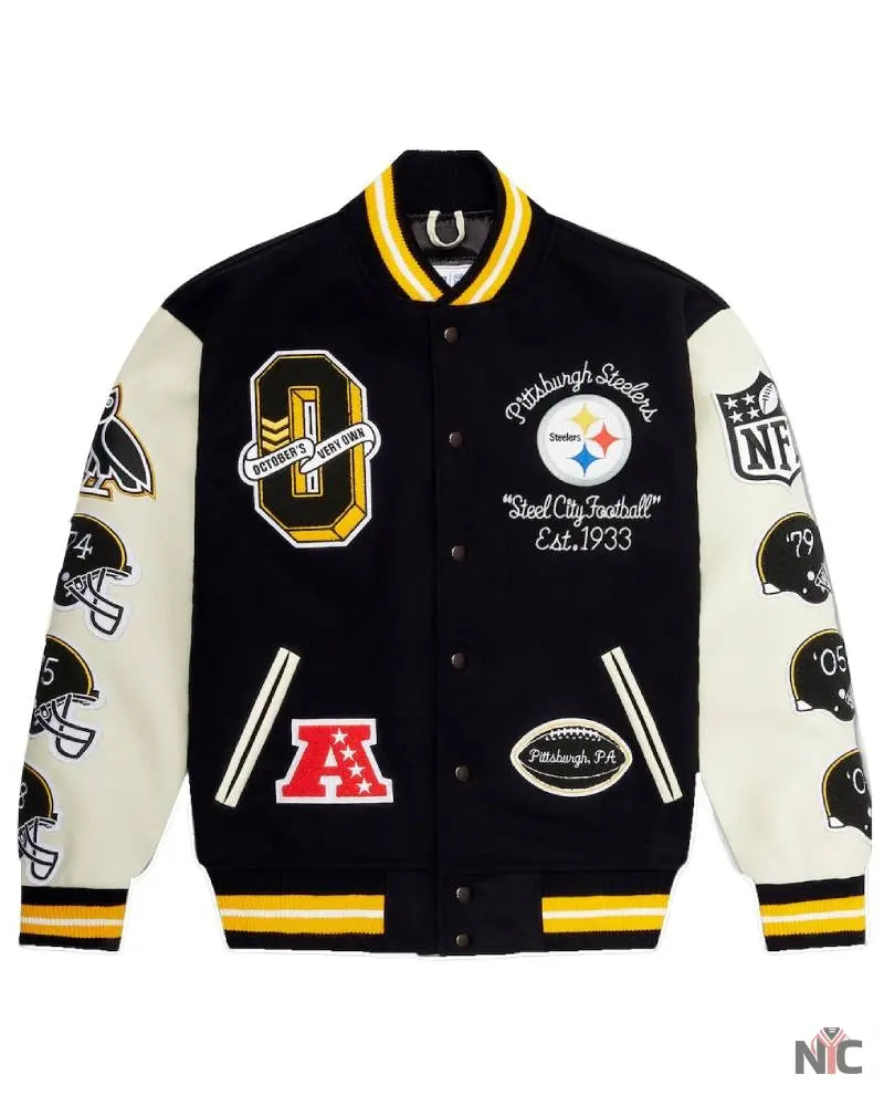 Men’s Pittsburgh Steelers OVO x NFL Black Full-Snap Varsity Jacket