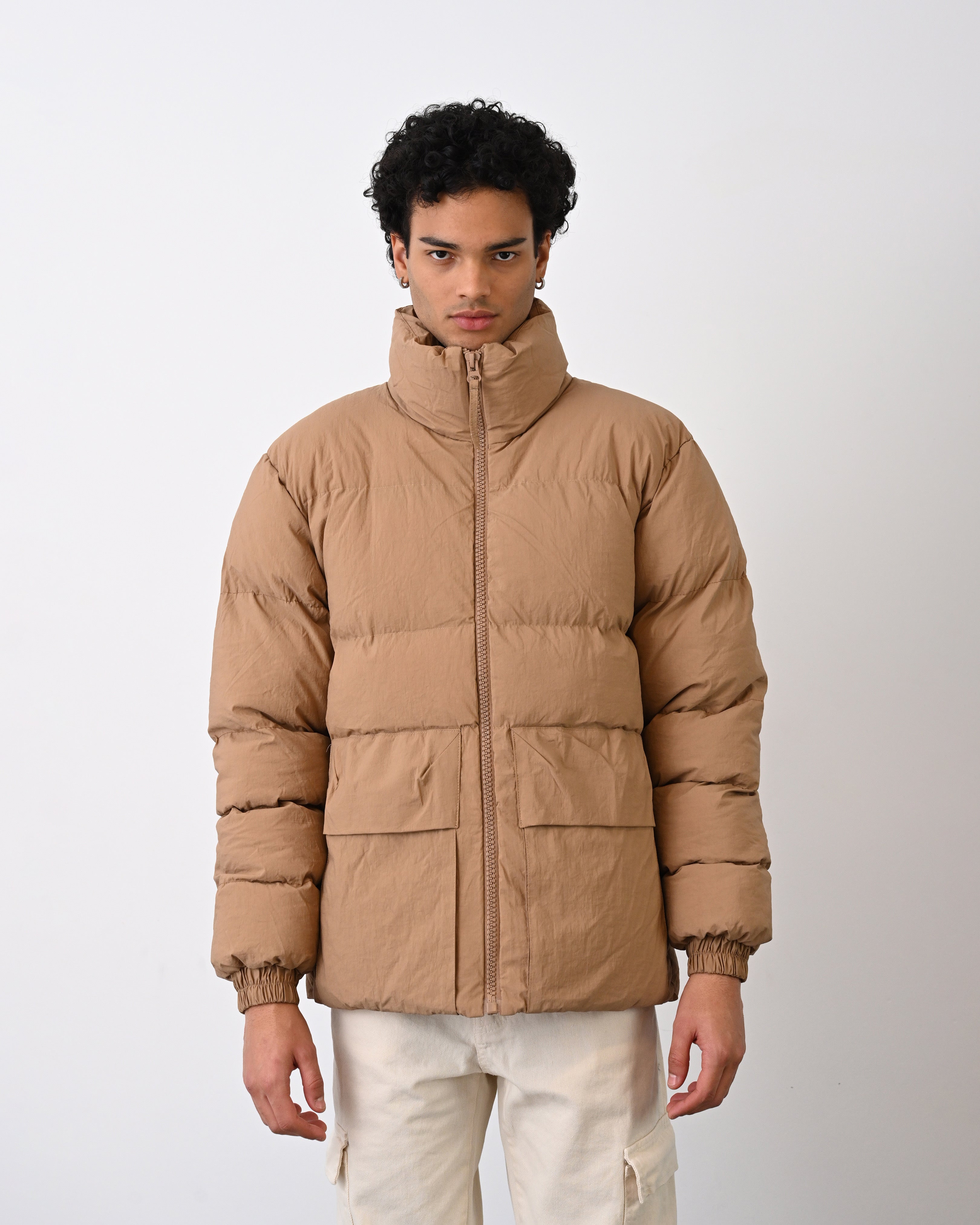 Men&amp;#39;s Premium Puffer Jacket with High Collar and Utility Pockets