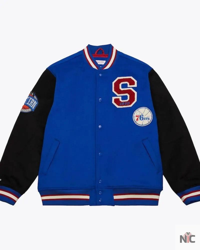 Men’s Royal Philadelphia 76ers Team Legacy Full-Snap Varsity Jacket