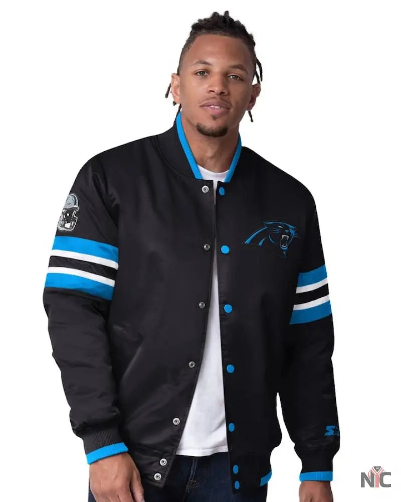 Men’s Starter Black Carolina Panthers Scout Full-Snap Varsity Jacket
