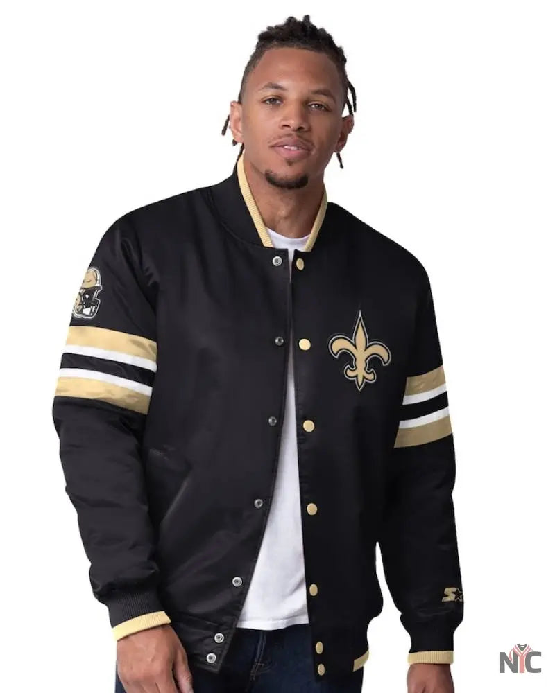 Men’s Starter Black New Orleans Saints Scout Full-Snap Varsity Jacket