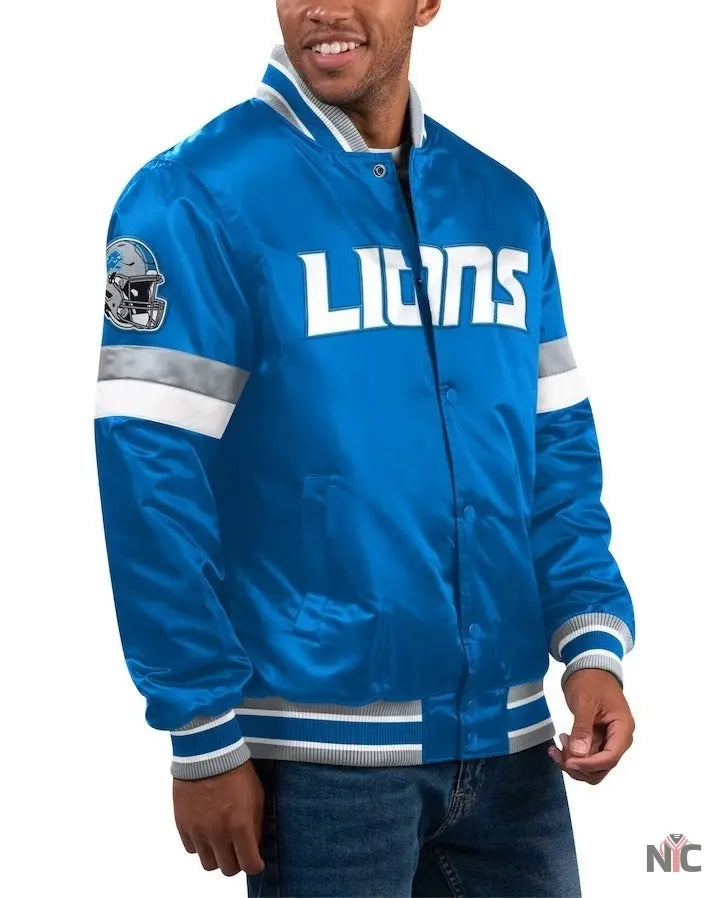Men’s Starter Blue Detroit Lions Home Game Varsity Jacket