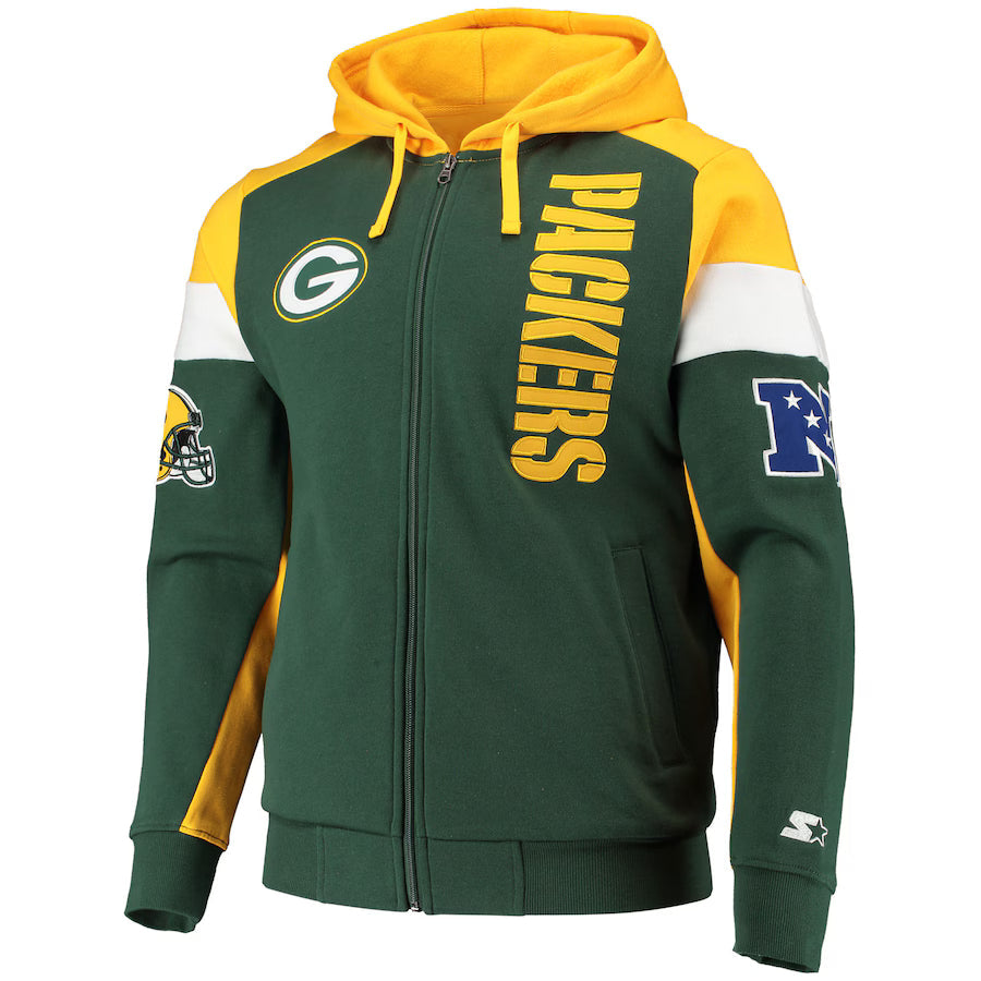 Men&amp;#39;s Starter Green/Gold Green Bay Packers Logo Extreme Full-Zip Hoodie