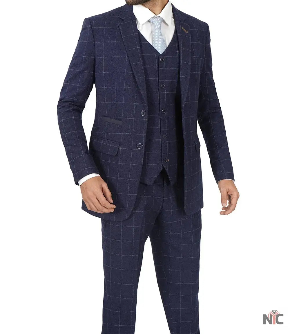 Men&amp;#39;s Vintage 3-Piece Navy Blue Prom Suit - Wedding Suit