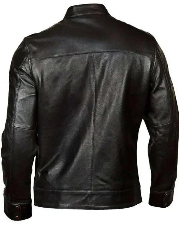 Men’s Black Classic Motorcycle Red Stripes Leather Jacket