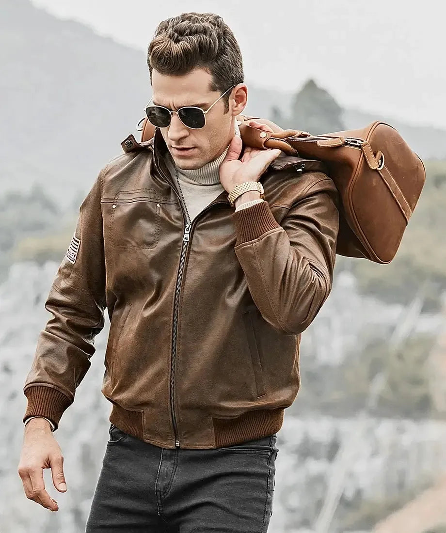 Men’s Brown Real Flavor Leather Jacket Removable Hooded