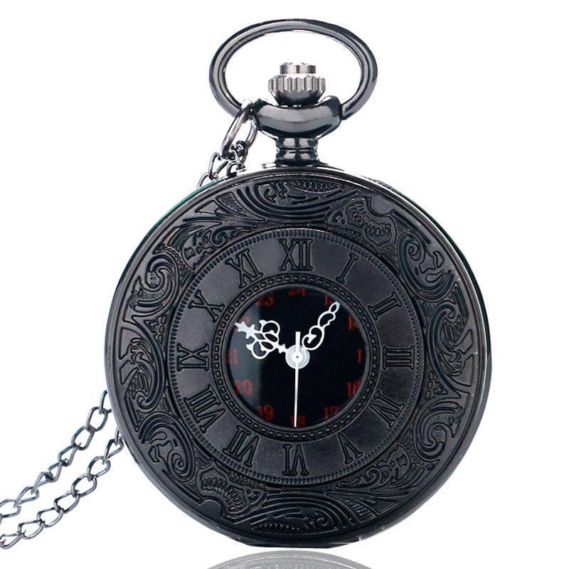 Men&amp;#39;s Black Engraved Pocket Watch