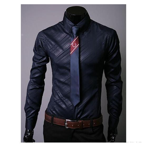 Men&amp;#39;s Black Striped Slim Fit Dress Shirt