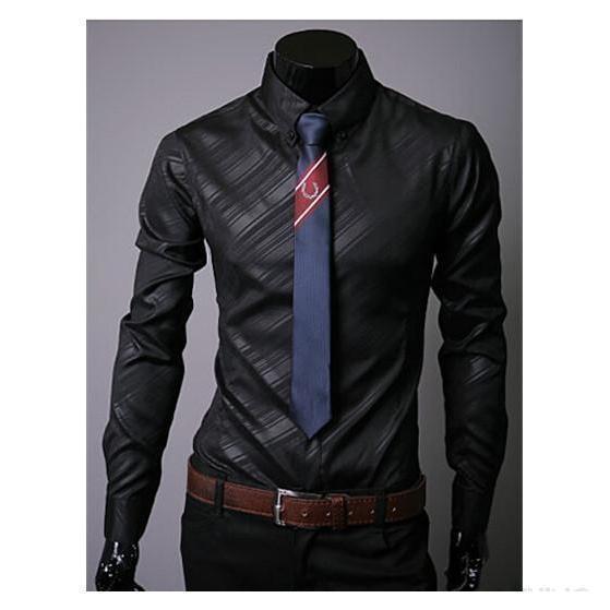 Men&amp;#39;s Black Striped Slim Fit Dress Shirt
