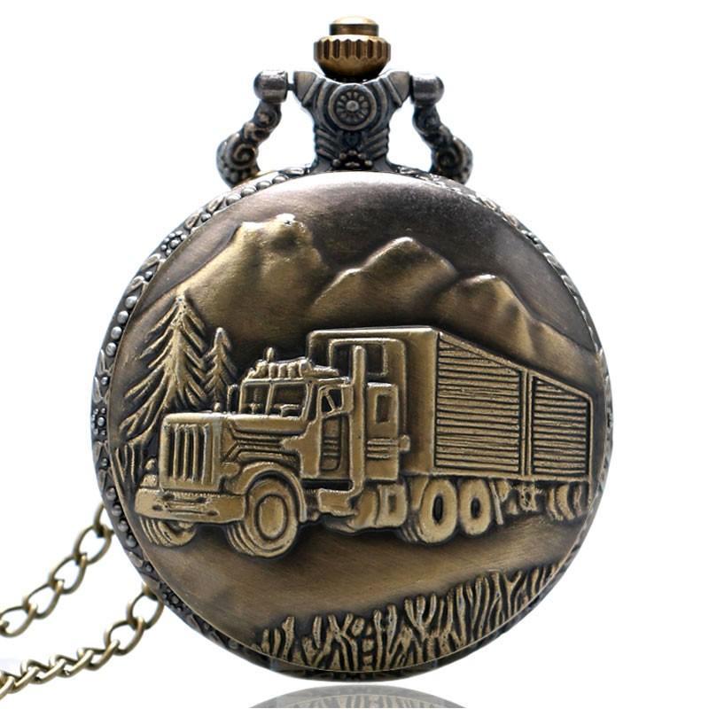 Men&amp;#39;s Bronze Truck Themed Pocket Watch