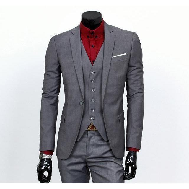 Men&amp;#39;s Gray One Button Slim Fit Suit - Three Piece