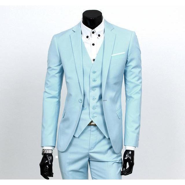 Men&amp;#39;s Light Blue One Button Slim Fit Suit - Three Piece